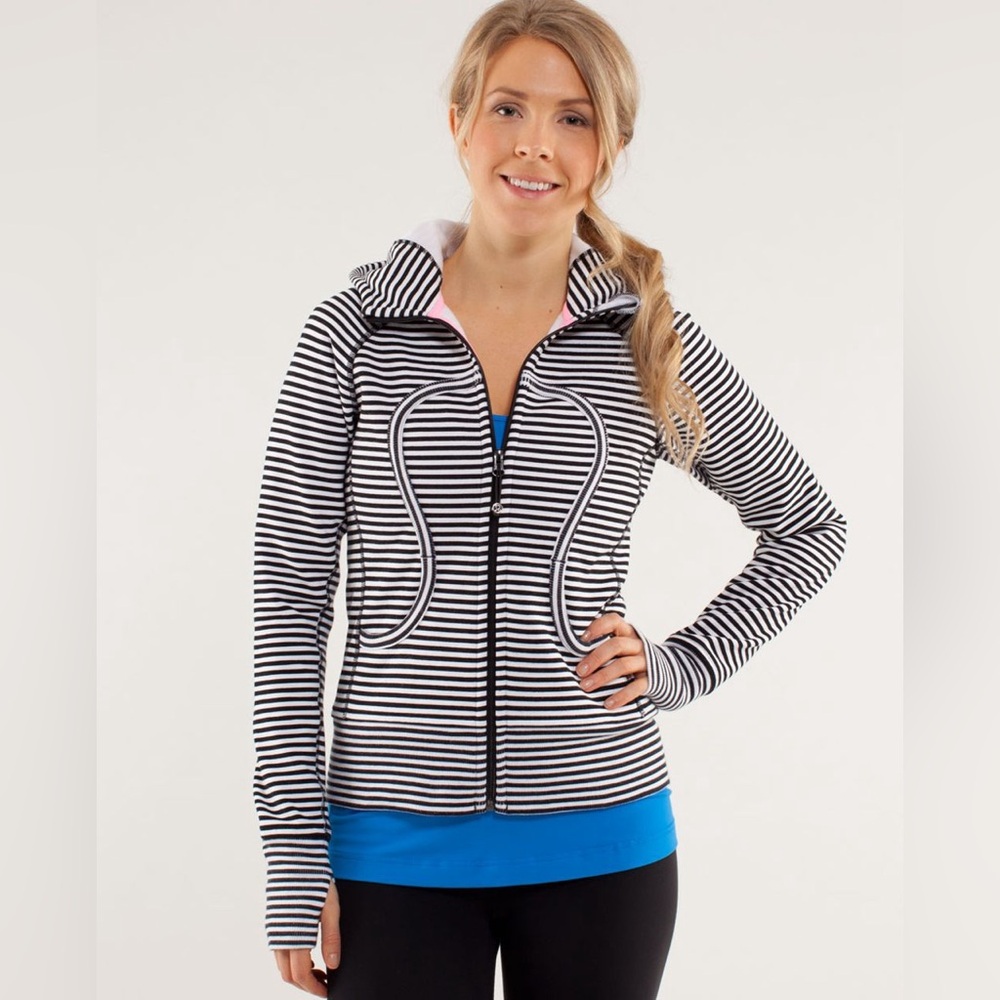 lululemon scuba-  Black and White Striped Sweater - size 12 ptp 19”